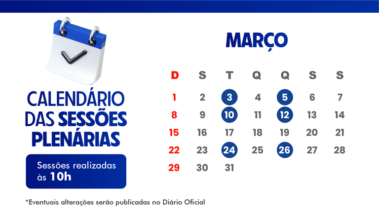 Calendário das sessões